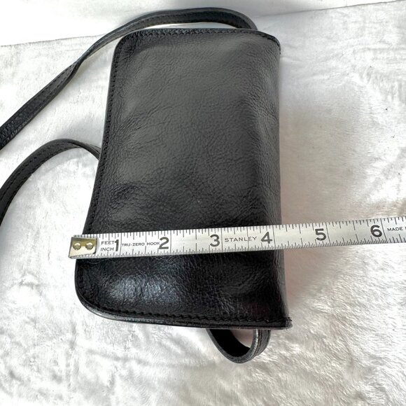 Vera Pelle Italian Black Leather Small Crossbody Purse Adjustable Strap Zipper - Picture 4 of 16
